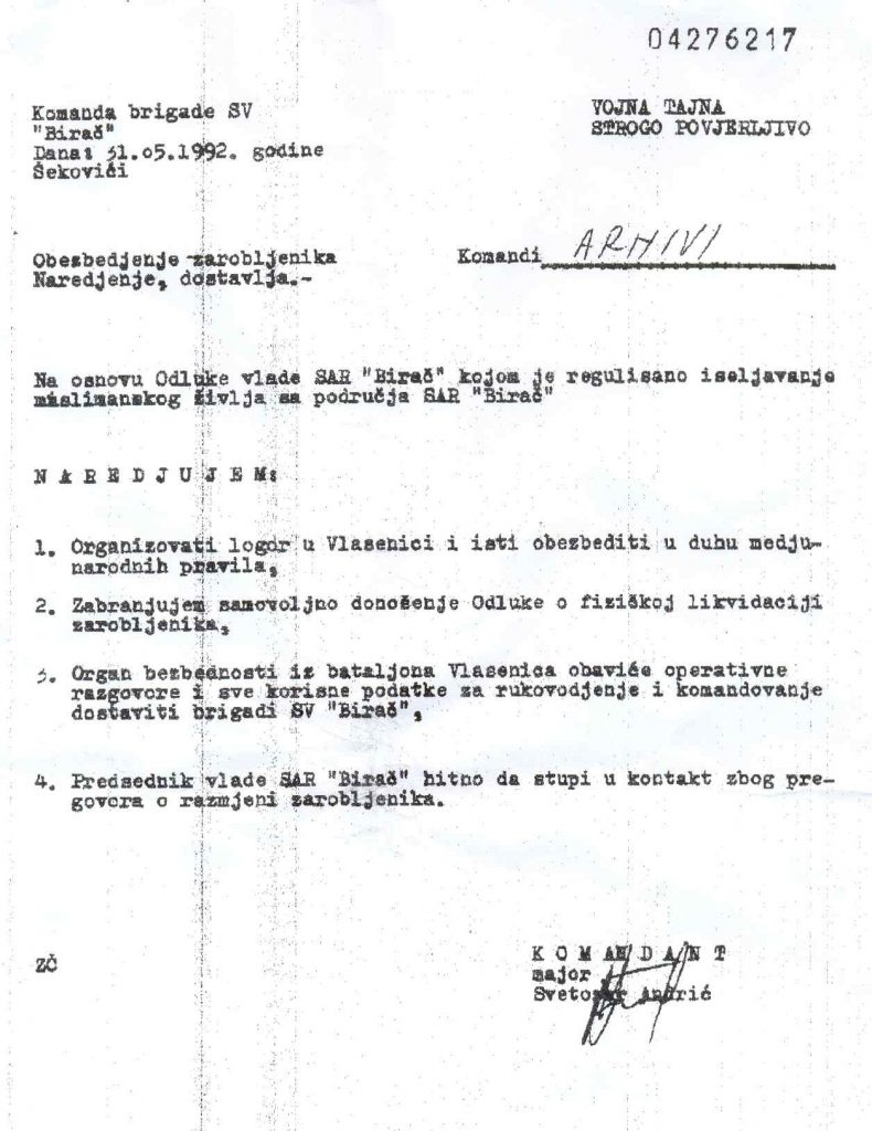 KONCENTRACIONI LOGORI U ZVORNIKU: Objavljujemo naredbe Vojske RS za osnivanje logora 2 Naredba 2