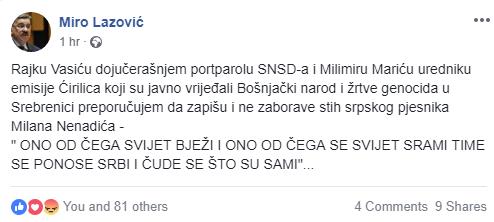 miro lazovis fb post