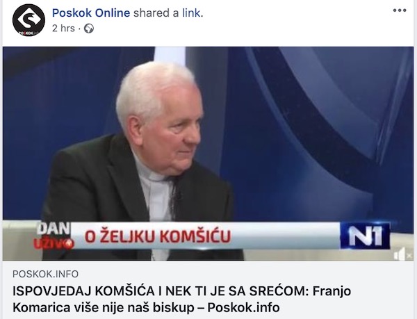 Hrvatski portali žestoko napali biskupa Komaricu: “Franjo Komarica više nije naš biskup” 1 Screenshot 2018 11 07 at 12.51.27