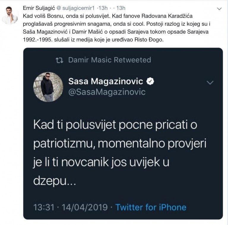Emir Suljagić: Da je ovo 1992. godina, današnji SDP bi isključivao svoje članove koji su pristupili ARBiH 1 Screenshot 2019 04 15 at 10.29.10