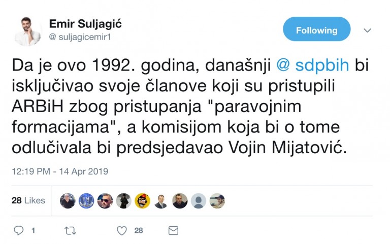 Emir Suljagić: Da je ovo 1992. godina, današnji SDP bi isključivao svoje članove koji su pristupili ARBiH 2 Screenshot 2019 04 15 at 10.42.56