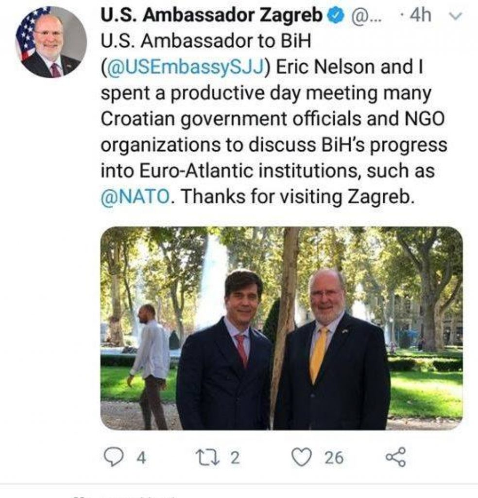 AMERIČKI AMBASADOR UZIMA STVARI U SVOJE RUKE KADA JE BiH U PITANJU: Otišao u ZAGREB na sastanak sa hrvatskim funkcionerima, razgovarali o napretku BiH... 1 f2710ff22dc41ab2710343392f9274c9