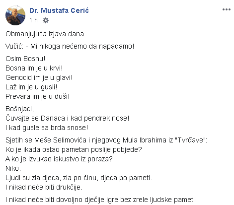 Cerić poslao brutalnu poruku Vučiću: “Genocid vam je u grlu, laž u gusli, prevara u duši” 1 Mustafa