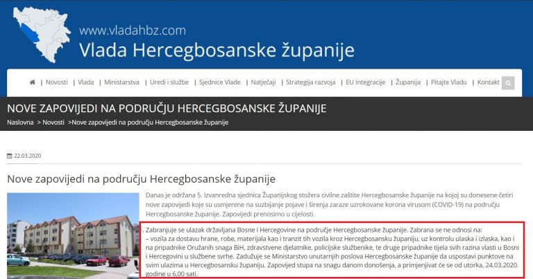 SKANDALOZNA ODLUKA / Udar na ustavni poredak: Kanton 10 zabranio ulazak državljanima BiH 1 3619b85e773b167330087a4bc214d829 768x403 1