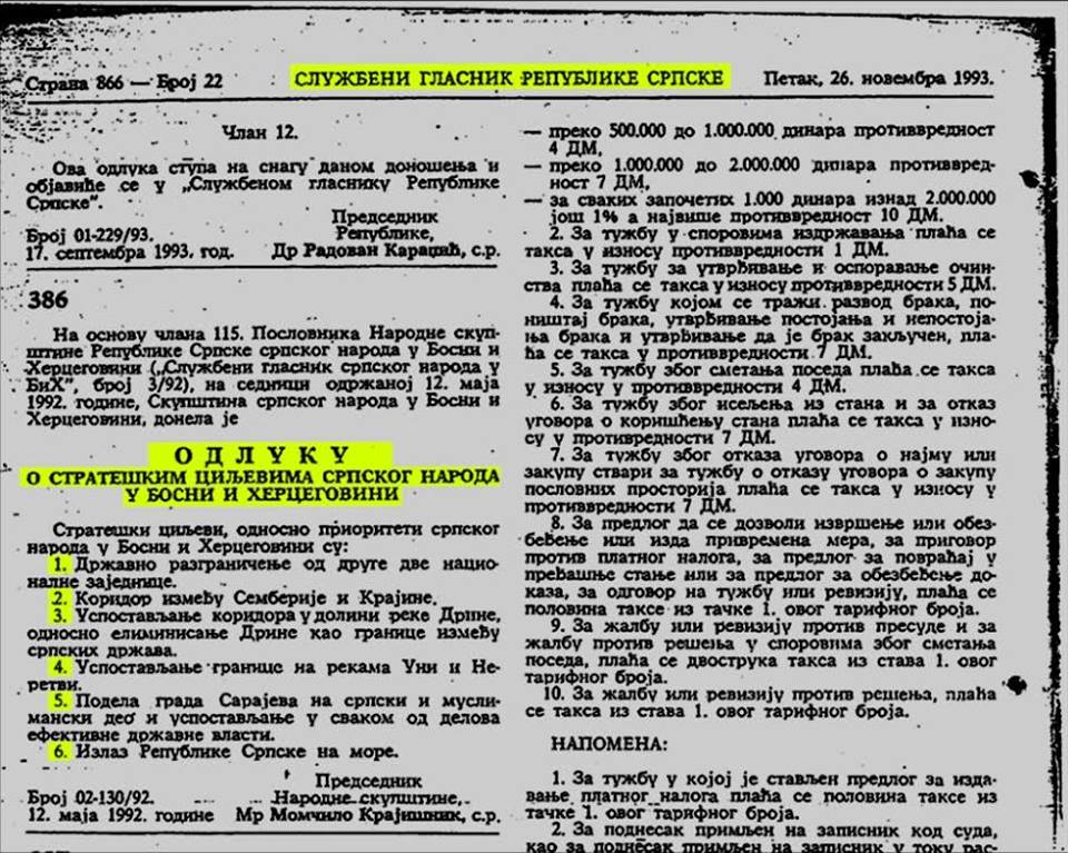 Šest strateških ciljeva koje je 1992. potpisao Momčilo Krajišnik i koji su bili uvod u genocid 1 ciljevi