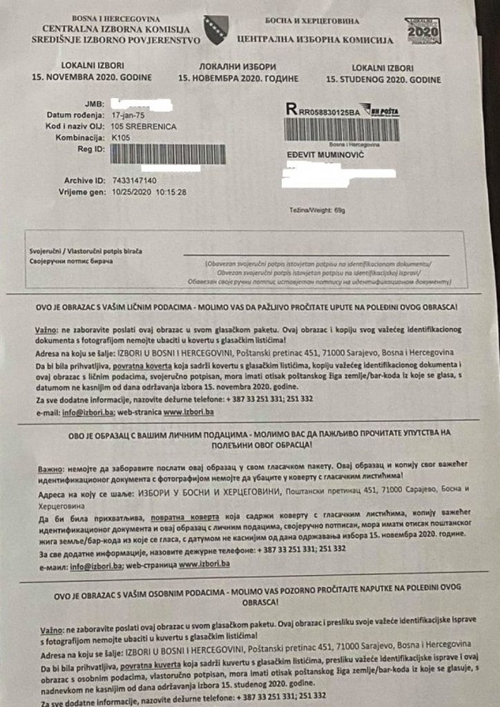 Dobio dva glasačka materijala sa različitim JMB-om, iako su prošli izbori, Srebreničanima dolazi pošta!? 4 dff917073fb00bc3c70afe64951f15fa