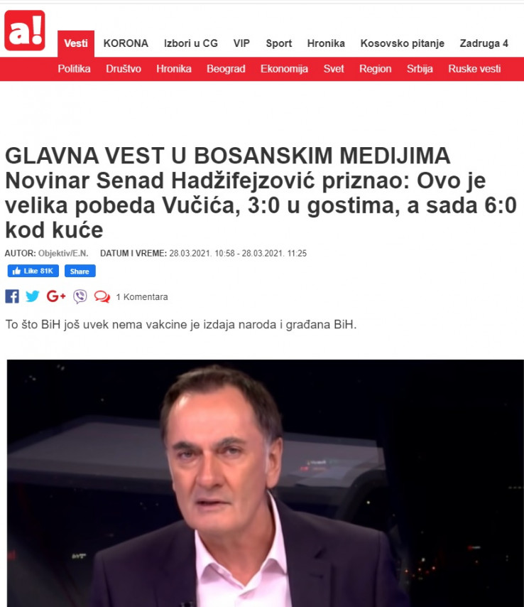 Senad Hadžifejzović: Ovo je velika pobjeda Vučića, 3:0 u gostima, a sada 6:0 kod kuće 1 48C12BA7 196E 449A 9F80 02D42E2B396E