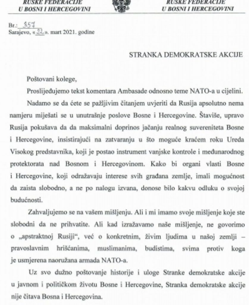 Ruski ambasador obrazložio prijeteće poruke Bosni i Hercegovini: Ni na koji način ne dovodimo u pitanje suverenitet… 1 fe81948eb75342666090de697b55317f e1616502744460