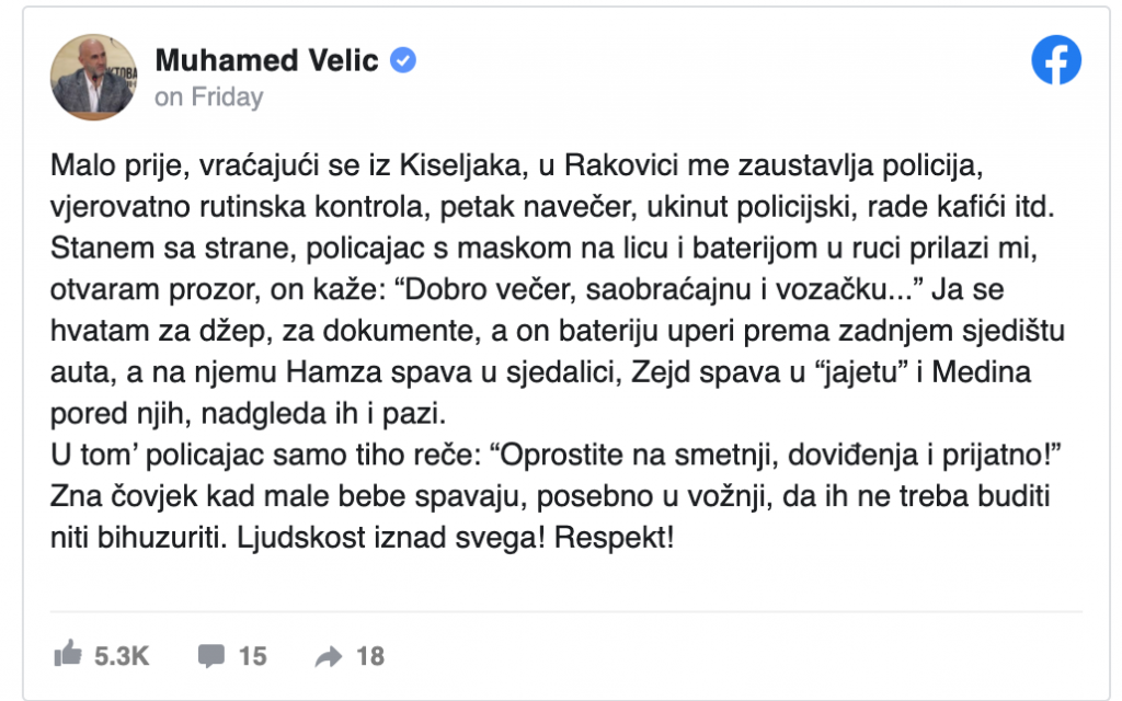 Efendiju Velića zaustavila policija pri povratku iz Kiseljaka: Oduševila ga reakcija policijskih službenika 1 Screenshot 2021 05 30 at 11.56.49
