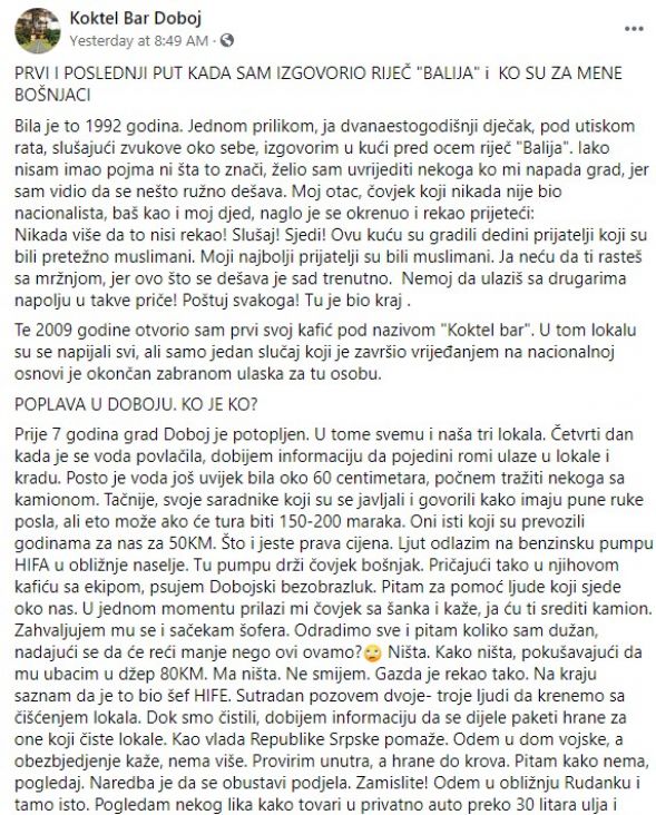 Vlasnik kafića iz Doboja: Prvi i posljednji put kada sam izgovorio riječ balija 1 kokter bar doboj prtscr