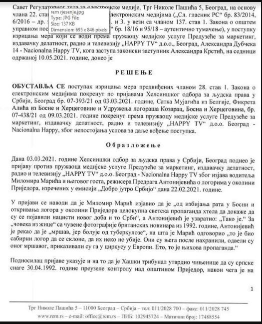 Nema kazne za Milomira Marića i Happy TV, ali odluka REM-a se neće svidjeti Dodiku i Vučiću 1 REG 1