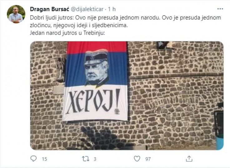 Trobojka s Mladićevim likom i natpisom "Heroj" osvanula na zidinama u Trebinju 1 w873 5