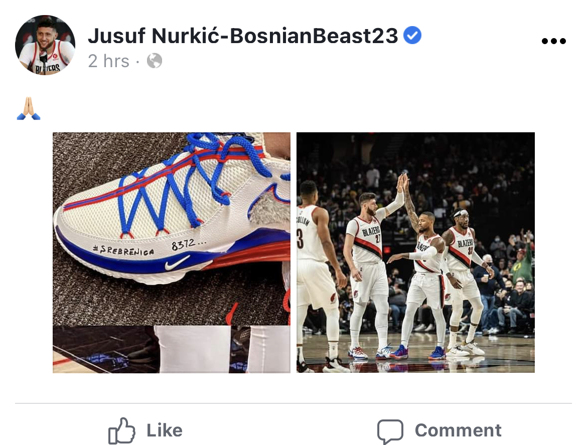 8372..."Nurkić protiv Lakersa nastupio u patikama posvećene žrtvama genocida u Srebrenici 1 561D23C8 D76E 4EC4 98D2 B00359FC2AE9
