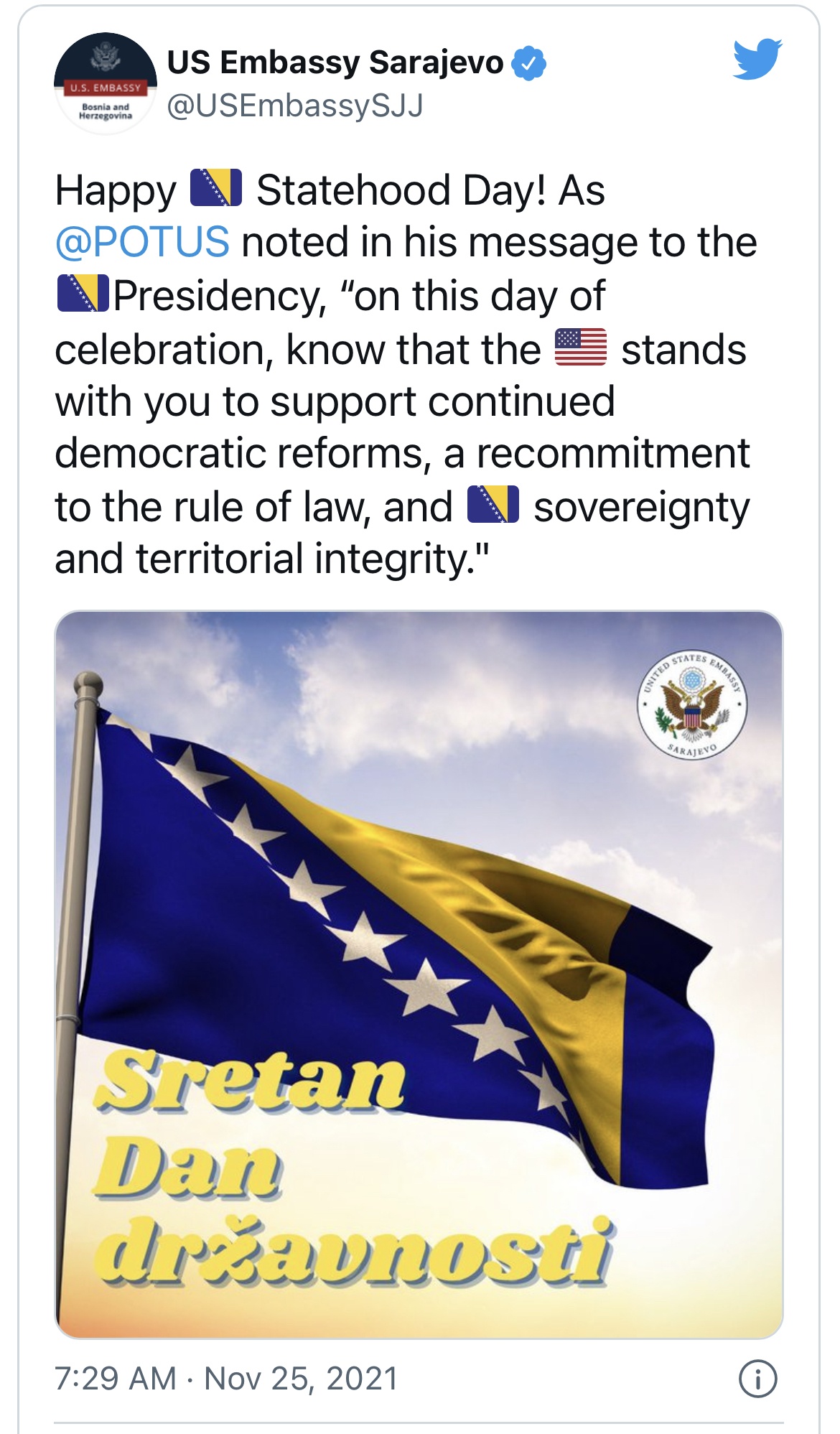 Amerika čvrsto stoji uz Bosnu i Hercegovinu: Stigla Bidenova čestitka 1 C4A202EE BD4C 4AFF BE19 8AD76A866BCC