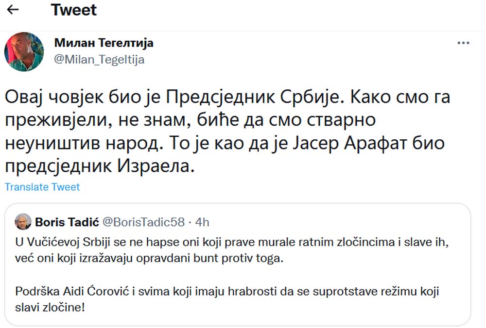 DRUŠTVENE MREŽE GORE: Dodikov savjetnik brutalno izvrijeđao bivšeg predsjednika Srbije, spominjao i Komšića… 1 milan tegelt