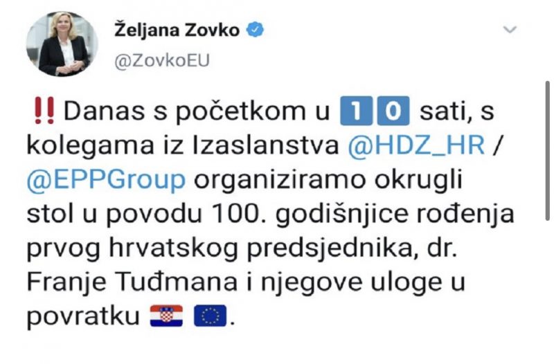 SKANDAL U SJEDIŠTU EVROPSKOG PARLAMENTA: Europarlamentarci iz HDZ-a i EPP-a organizovali okrugli stol u slavu Franje Tuđmana 1 E11DBC50 F3BD 45E5 9C70 9722F4FFFA04