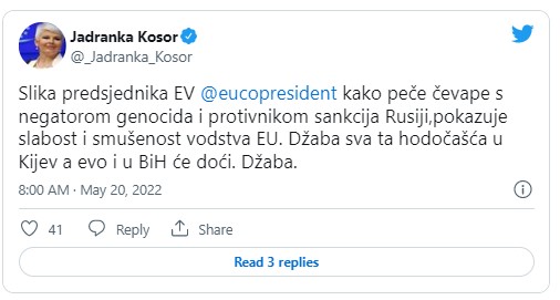 ĆEVAPI SA NEGATOROM GENOCIDA: KOSOR UKAZALA NA VAŽNE DETALJE SUSRETA VUČIĆA I MICHELA 2 jadranka kosor twitter objava vucic i michel