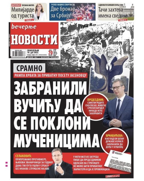 “STRAŠNO; USTAŠE NAPADAJU…”: Pogledajte kako jutros izgledaju naslovnice medija pod kontrolom Aleksandra Vučića (FOTO) 3 D74A371A FA68 4735 AB56 2A7EDFA87E8C