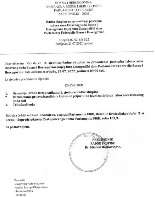 NEVIĐENA DRAMA U USTAVNOM SUDU BiH: Mati Tadiću ističe mandat, HDZ opstruira izbor novog sudije Ustavnog suda BiH i preferira izbor... 4 komisija 1