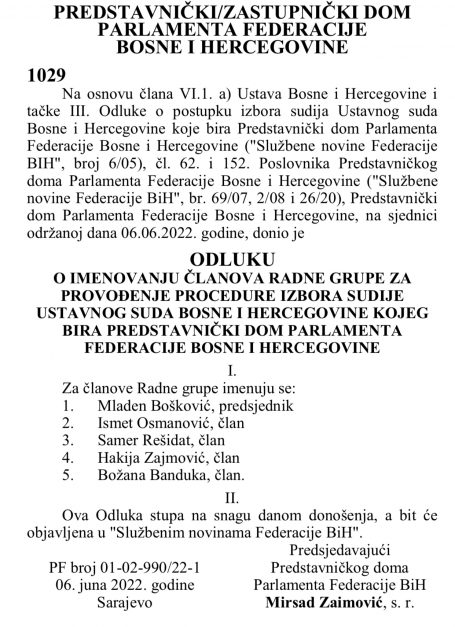 NEVIĐENA DRAMA U USTAVNOM SUDU BiH: Mati Tadiću ističe mandat, HDZ opstruira izbor novog sudije Ustavnog suda BiH i preferira izbor... 2 konkurs