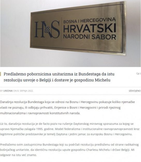 HNS nazvao Adisa Ahmetovića radikalnim bošnjačkim unitaristom i poručio da Njemačka rezolucijom o BiH ruši Dejton 1 w873