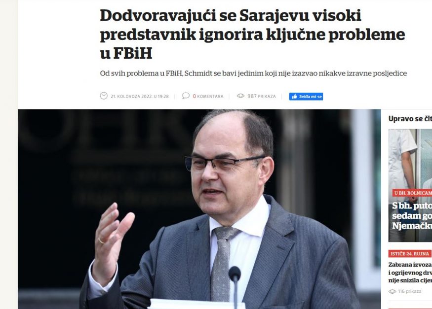 NEVIĐENO OGORČENJE U ČOVIĆEVIM REDOVIMA: "Visoki predstavnik se nastoji stalnim ustupcima opravdati bošnjačkoj javnosti i politici, njegova vjerodostojnost je već OZBILJNO NAČETA!" 1 schmidt