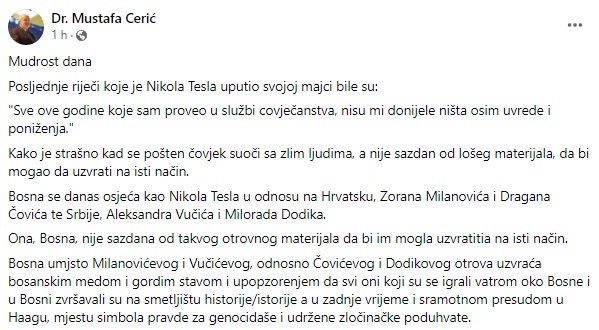 EF. CERIĆ: SVI KOJI SU SE IGRALI VATROM OKO BOSNE I U BOSNI ZVRŠAVALI SU NA SMETLJIŠTU HISTORIJE 1 mustafa ceric 101