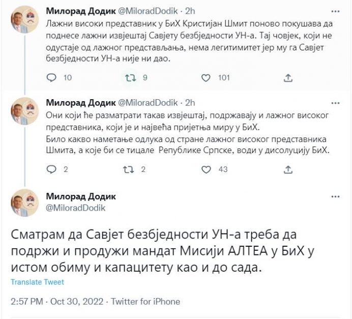 Milorad Dodik opet brutalno napao visokog predstavnika Christiana Schmidta 1 mile