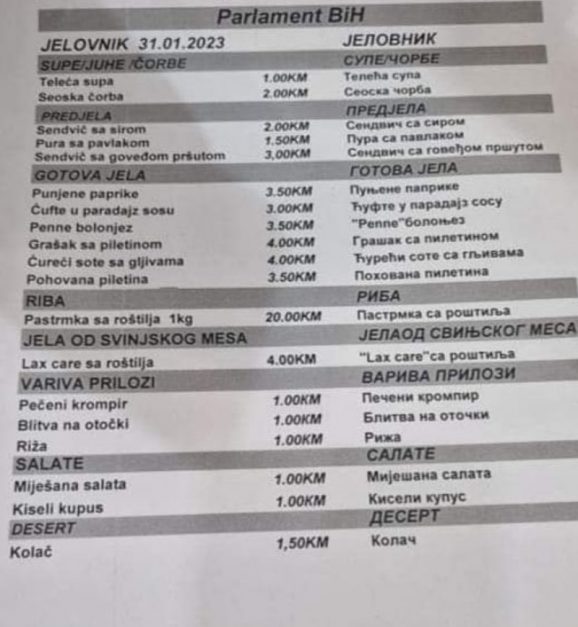 A ti, narode, snalazi se: Parlamentarci danas mogu pojesti biftek s jajetom za 7,80 KM! 2 63d9244b 9a50 4972 90ef 42690a0a0a78 parlament meni previewOrg 1