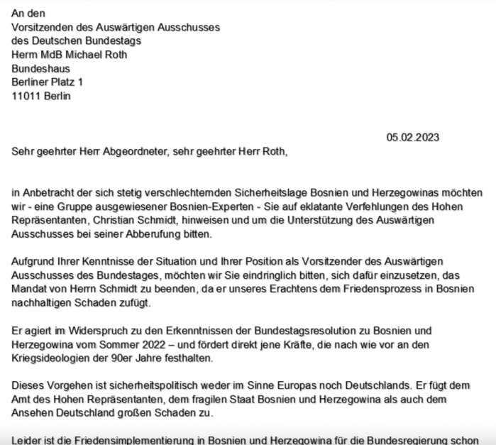 PROCURIO CIJELI SADRŽAJ PISMA NJEMAČKIH EKSPERATA: "Schmidt brani one koji rade na potkopavanju i uništavanju države!" 1 Screenshot 2023 02 10 at 19.27.47