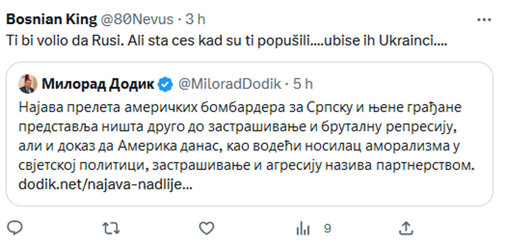 „PA, OBORI IH, MILORADE…“: Gore društvene mreže nakon Dodikove reakcije na prelet američkih aviona… 1 doddd3